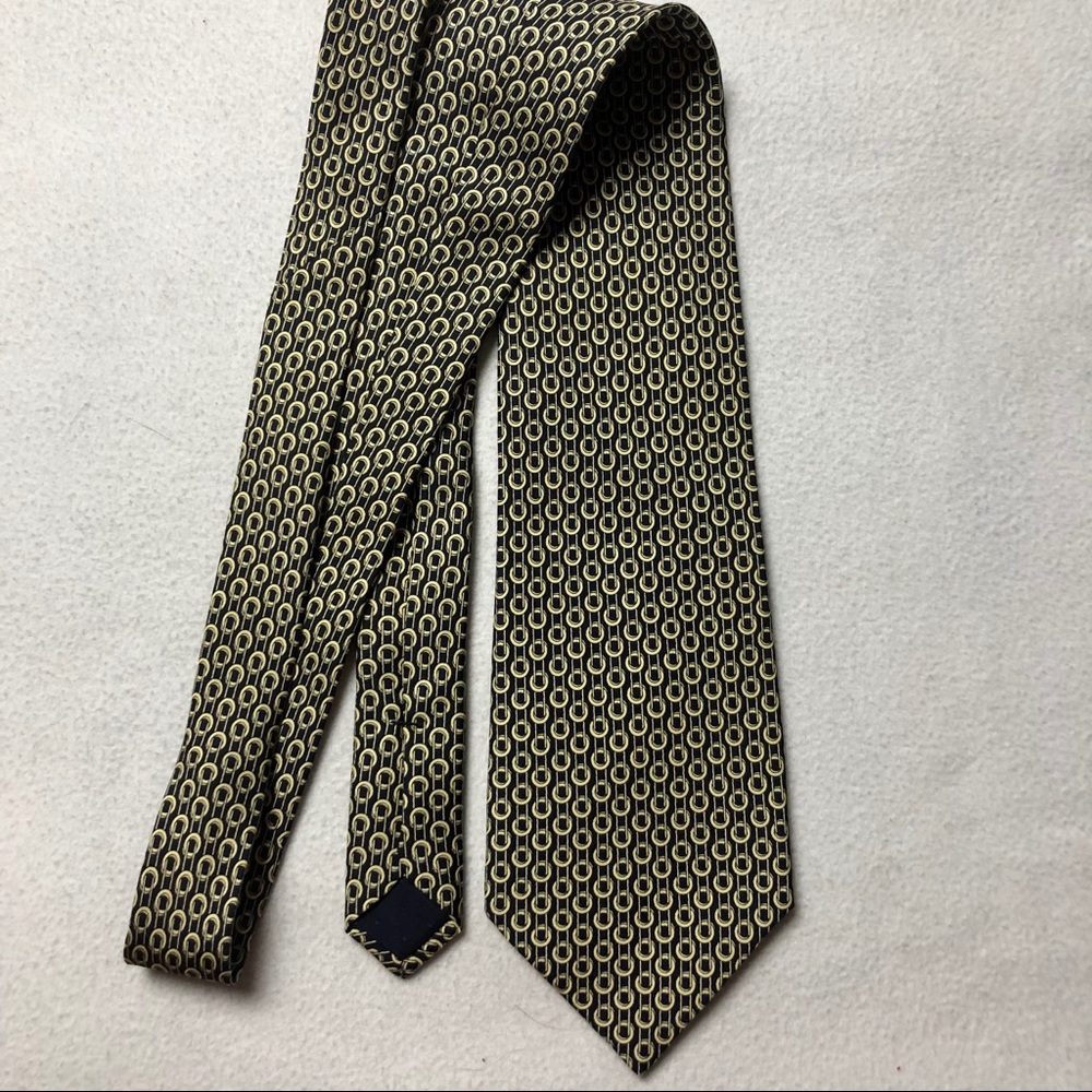 Celine Silk Tie Black And Gold Chain Print